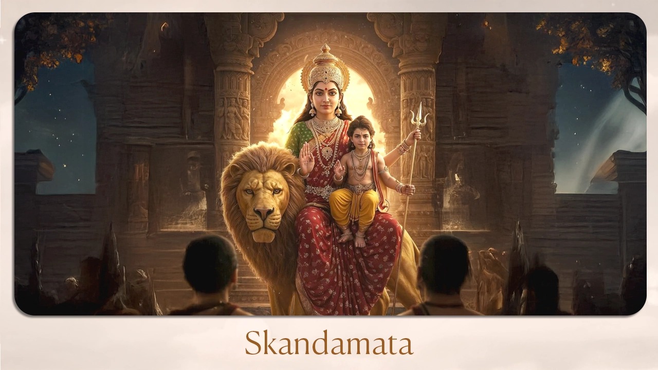 Skandamata – Divine Mother Holding Lord Kartikeya on Her Lap